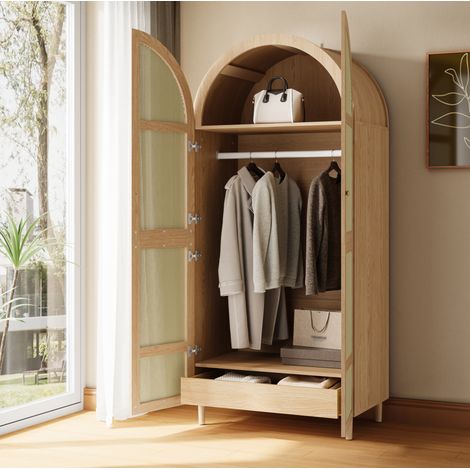 Armoire 80x50x179 cm en MDF naturel, rangement avec tiroirs, pour chambre, gain de place – MEUBLIV (1/5)