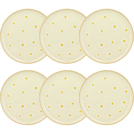 Lot de 6 assiettes plates 26cm en grès, MARGUERITE