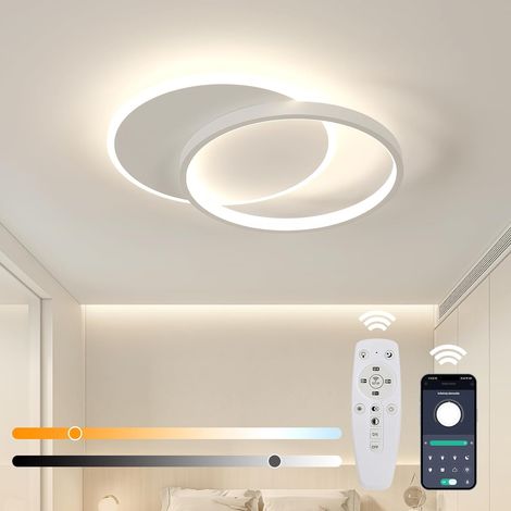 Plafonnier LED Dimmable, 28W Plafonnier Salon Moderne avec Télécommande, Blanc Rond Plafonnier Chambre, Lampe de Plafond Aluminium, Éclairage de Plafond pour Cuisine, Salle D'étude (Ø40CM) (1/5)