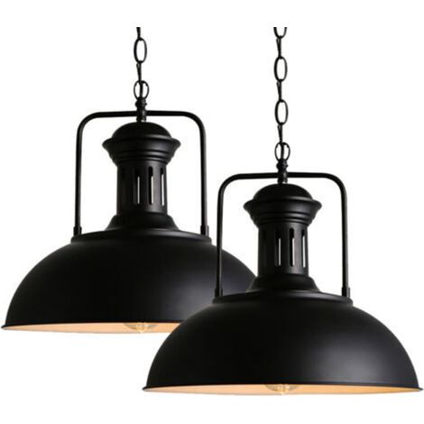 (2PCS)Lampe À Suspension En Métal Ø330MM Noir Plafonnier D'Intérieur Rétro Lampe À Suspension Nostalgique Vintage (1/5)