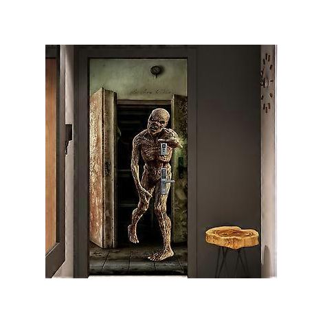 Halloween 3D Zombie-Türaufkleber, 76 x 200 cm (30 x 79 Zoll), realistische, gruselige Zombie-Türtapete für Halloween-Dekoration, Heimparty
