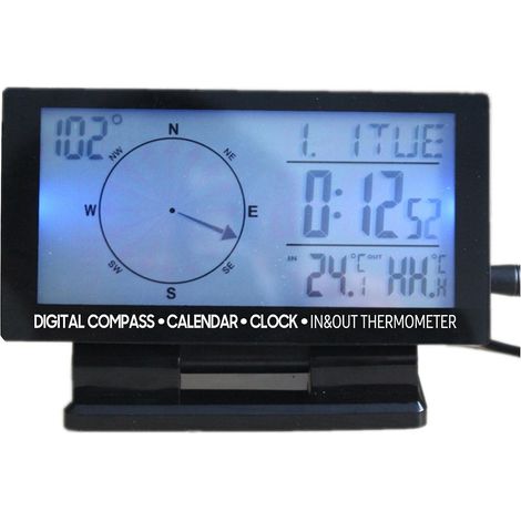 LCD-Digital-Autothermometer, Multifunktions-Autokompass, Fahrzeuguhr, Kalender, Wochentag, Innenbereich (1/5)