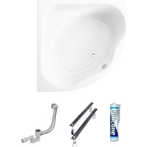 ECOLAM Baignoire d'angle symétrique Standard Polimat 150x150 cm  pieds siphon et silicone (1/5)