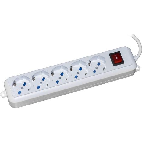 Link Mehrfachsteckdose Universell LKMP055 5 Steckdosen Ita/Schuko 10/16A 5M Kabel Beleuchteter Schalter Weiß