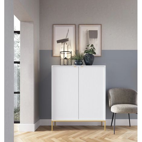 AX LIVING Modern Kommode Eternas K104 mit Lamellenfront 104 cm Weiß