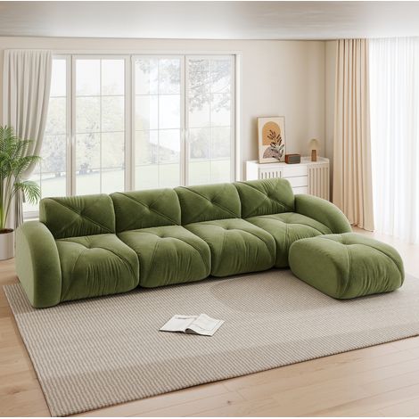 Canapé d’angle modulable 4 places vert en chenille avec mousse haute densité (1/5)
