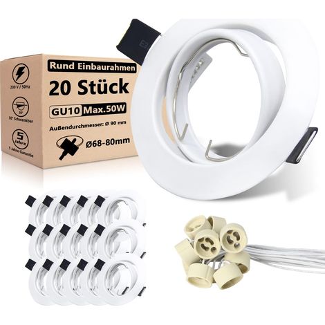 Lot de 20 Projecteurs Spot Encastrable GU10 Cadres de Montage Blanc pour Spot Encastrable avec Douille GU10 Pour Lampes LED ou Halogènes, 230V Trou Ø68mm, Orientables à 30° (1/5)