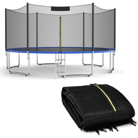 COSTWAY Φ305 cm Trampolin Sicherheitsnetz für Gartentrampoline, Ersatznetz mit Reissverschluss und Schnallen, 6 Stangen, Netzhoehe 180 cm