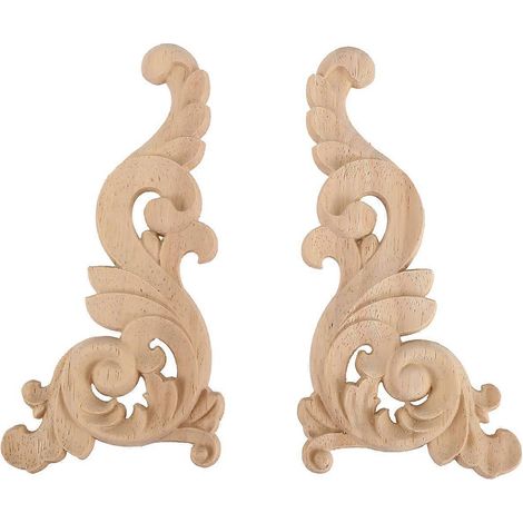 Lot de 2 appliques décoratives d'angle en bois sculpté, non peintes, pour cadre de porte, 15 x 8 x 0,8 cm (1/5)