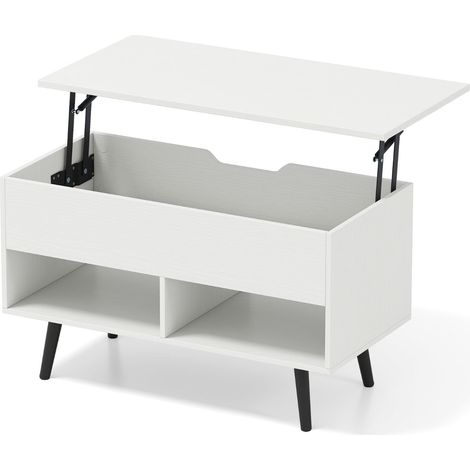 Mesa de centro elevable de 80 x 40 x 58 cm con almacenaje oculto en madera de pino blanco diseño moderno 200013798