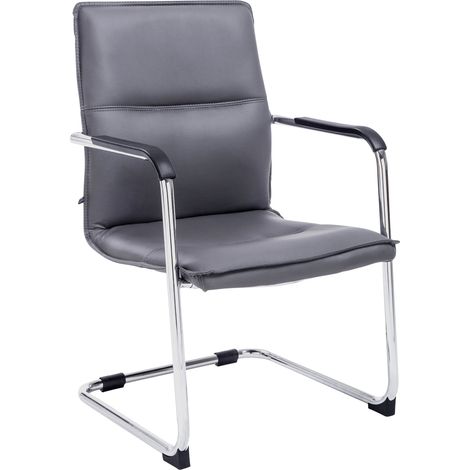 Silla de oficina/visita con reposabrazos en PVC gris y metal cromado 100007297