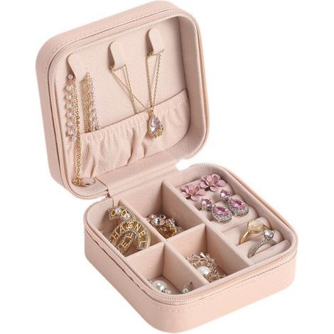 Boîte à bijoux en velours de voyage petite boîte de rangement portable Mini fille boîte-cadeau anneau (1/5)