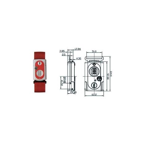 FASCIA PER VALIGE CON COMBINAZIONE E DISPOSITIVO TSA TL1- - mm.62 rosso - fascia mt.2 (YTL1/62/4/1R) - 1 blister YALE