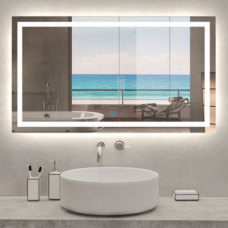 Ducha Casa Espejo de baño rectangular LED con antiniebla,regulación de brillo,memoria de apagado,luz blanca 6000K (1/4)