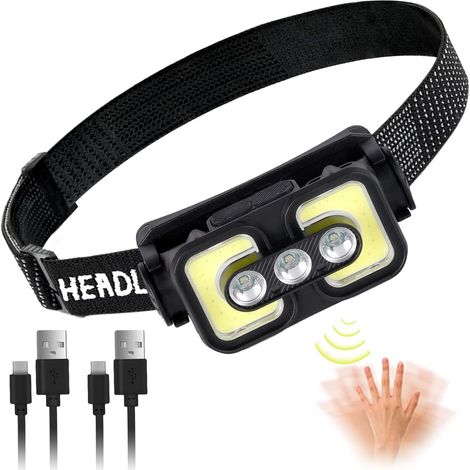 Rechargeable Headlamp, 3 LED 350 Lumens IPX5 Headlamp with 6 Lighting Modes 1200mah Ultra Powerful Led Headlamp, Headlamp for Fishing, Camping (1/5)