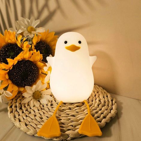 Simpatica lucina notturna a forma di anatroccolo giallo - Dolce lucina notturna in silicone per bambini - Controllo touch - dimmerabile - con funzione timer (1/4)