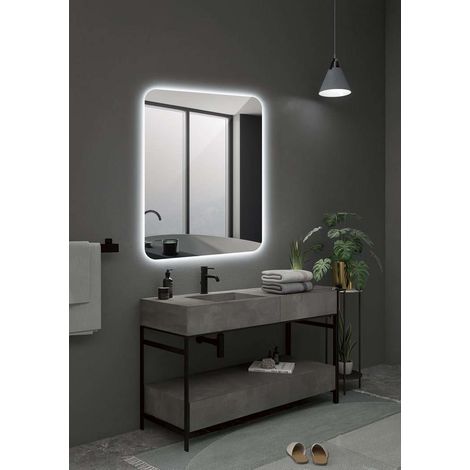 Miroir rond, rétroéclairé, lumière froide, double capteur, anti-buée et marche/arrêt. -Miroir de salle de bain avec éclairage LED - Ø 70 CM (1/5)
