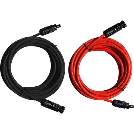 ECO-WORTHY 5m Câble solaire Câble Solarkabel Connecteur Panneau 4mm² Câble d'extension pour kit de panneau solaire(4,6 m rouge + 4,6 m noir) Double Connecteur