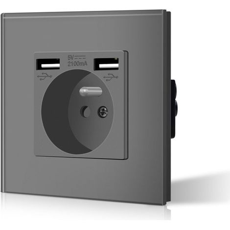 Prise Murale 16A avec USB et Port Type-C – Prise Électrique Murale pour Smartphone Tablette Gris (1/5)