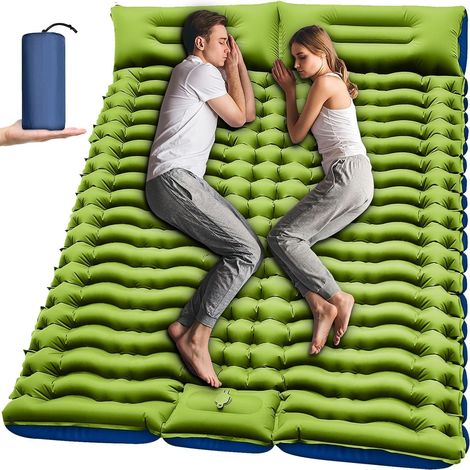 Matelas de Camping Auto-gonflant - Double épaisseur - Matelas de Camping Ultra léger - pour 2 Personnes - Gonflable avec Pompe à Pied et Coussin - pour l'extérieur, la randonnée, la Tente (1/5)