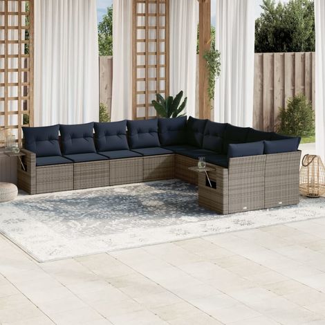 10-teiliges Gartensofa-Set mit Kissen, grau, Polyrattan (1/5)