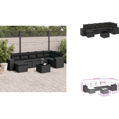 8-tlg. Garten-Sofagarnitur mit Kissen Schwarz Poly Rattan - Gartenmöbel - Esstischset - Outdoor Möbel - Lounge Set - Rattan Gartenmöbel (1/3)