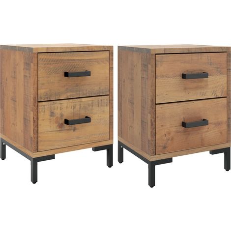 Set di 2 comodini con due cassetti 36 x 30 x 45 cm in legno di pino e metallo DEC034749