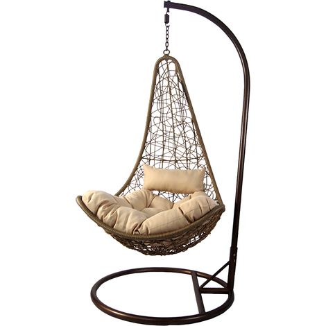 Poltrona Sospesa Dondolo Sedia da Giardino Esterno con Cuscini - Beige 95x195 (1/5)