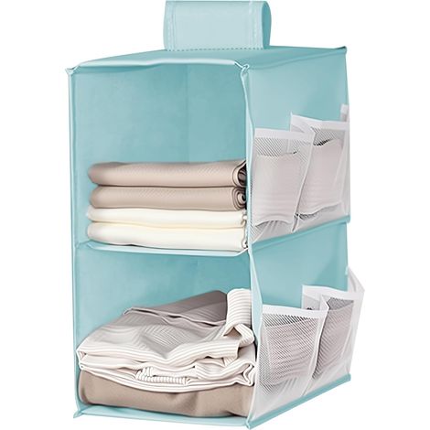 Étagère Suspendue Pliable, Panier Suspendu Rangement Armoire, Rangement pour Armoire Suspendu, Organiseur Placard, 2 Compartiments 30 x 22,5 x 80cm (Deux Couches De Bleu) (1/5)