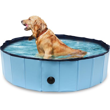 Randaco Piscina pieghevole per cani in PVC antiscivolo, vasca per animali 120x30 cm, blu