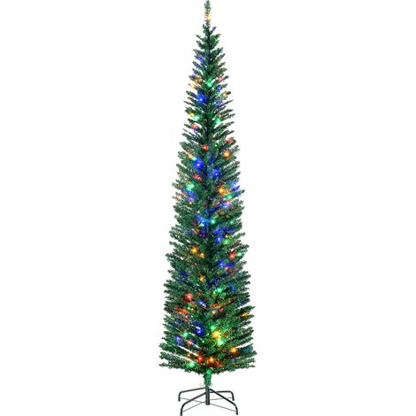 HOMCOM 7.5ft Artificial Pencil Christmas Tree with Colourful Lights, Steel Base (1/5)