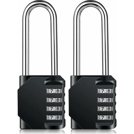 Cadenas Long Code Exterieur Pour Portail, Abri de Jardin, Grande Cadenas Code 4 Chiffres Pour Casier Vestiaire Sport, College, Scolaire, Serrure à Combinaison (2 Pièces, Noir) (1/5)