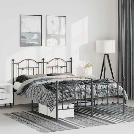 Cadre de lit métal sans matelas avec pied de lit noir 150x200cm (1/5)