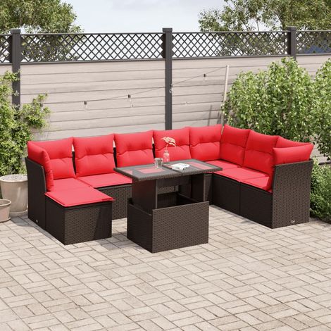 9-teiliges Gartensofa-Set mit Kissen, braun, Polyrattan (1/5)