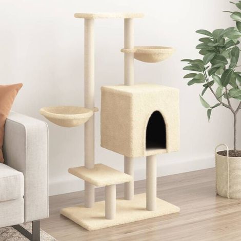 Arbre à chat avec griffes en sisal couleur crème, 117 cm