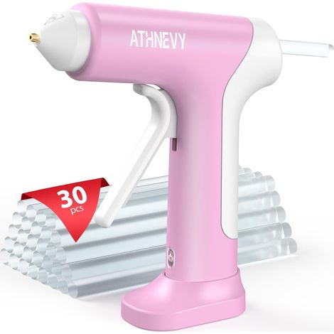 Pistolet à Colle Sans Fil, 4V Pré-chauffage 10s, USB-C, Batterie 2000mAh Indicateur, Régulation Température, Buse Anti-Goutte, Arrêt Auto, 30 Bâtons 7mm, DIY Réparation Projets Scolaires (Rose) (1/5)