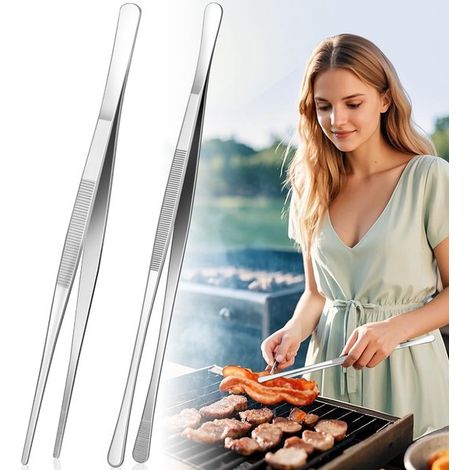 Pinzas de cocina de 30 cm (paquete de 2)，de acero inoxidable，con diseño de doble cara y mangos antideslizantes. Pinzas de chef para freír (1/5)