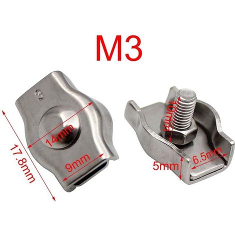 24 clip metalliche per cavi, morsetti per cavi M3, clip in acciaio inossidabile per cavi in acciaio da 3 mm, clip simplex per cantieri edili e navi. (1/4)
