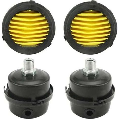 Lot de 2 Filtre silencieux pour compresseur d'air 1/4" PT 12,5 mm Filtre d'admission de compresseur d'air en métal Silencieux (12.5mm) + 2 pièces de remplacement de l'élément filtrant