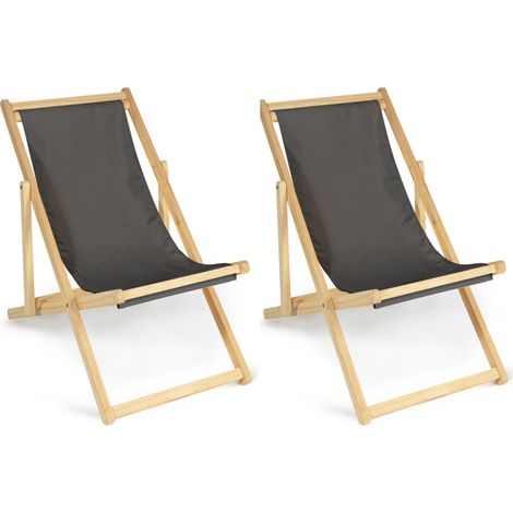 Set di 2 lettini pieghevoli in legno tela chilienne grigio antracite