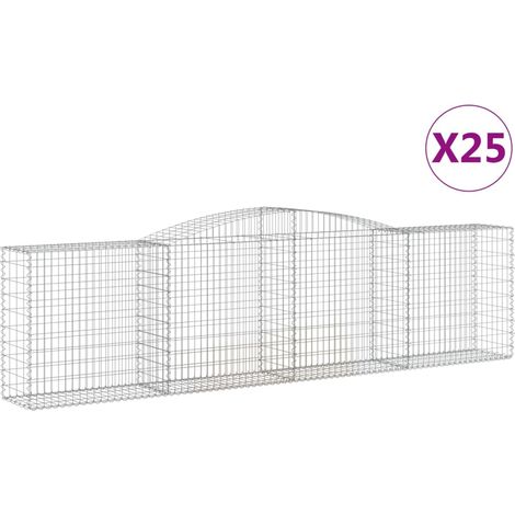 Paniers à gabions arqués 25 pcs  Mur en gabion 400x50x100/120 cm Fer galvanisé