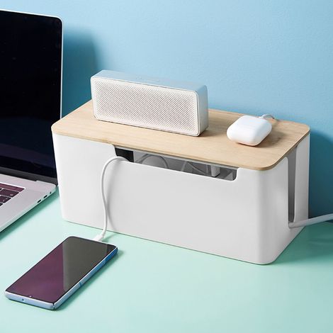 Schwarze, einstöckige Organizerbox aus Kunststoff für Router und Zubehör – WLAN-Kabelorganizer mit großem Fassungsvermögen für einfache Installation (1/5)