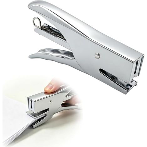 Silver metal manual stapler, easy to use desktop stapler compatible with standard reference 24/6 staples for all your everyday documents (1/3)