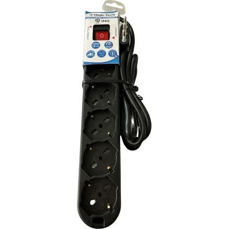 HIGH-TECH MULTIPRESA UNIVERSALE NERA CON INTERRUTTORE P40 A 5 VIE 16A 250V MAX.3500W - CAVO 3G1.0MM2X1.5M