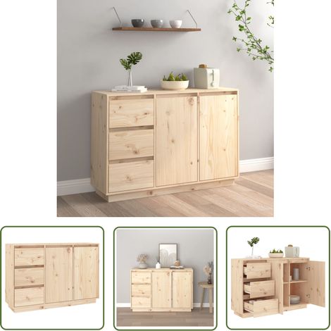 The Living Store Buffet 111x34x75 cm Bois massif de pin - Buffet En Bois - Meuble De Rangement - Buffet Design - Buffet Rustique - Buffet Vintage (1/5)