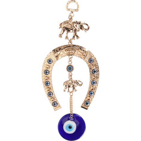 Porte-bonheur œil bleu protection maison, pendentif œil avec cheval doré et fer à cheval pour porte bureau (1/5)