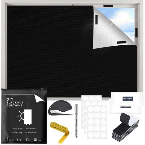 Store Occultant sans Percage 200x148 Cm Noir pour Fenetre, Velux, Cuisine, Chambre d'Enfant, Puits de Lumière et Voyages (1/5)