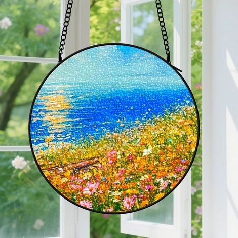 20cm Suspension en vitrail - Attrape-soleil en verre coloré pour porte, décoration minimaliste, cadeau Fête des Pères, Anniversaire pour homme, femme, maman (1/5)