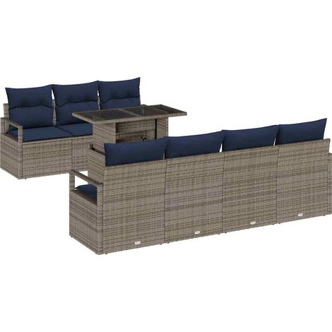 Garden Sofa Set 8 pcs Grey and Navy Blue Poly Rattan vidaXL (1/5)