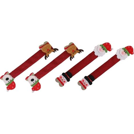 Kühlschranktürgriffabdeckungen für Küchengeräte mit weihnachtlichen Motiven von Weihnachtsmann, Schneemann, Bären und Rentieren zur festlichen Dekoration und zum Schutz der Griffe (4-teiliges Set mit 